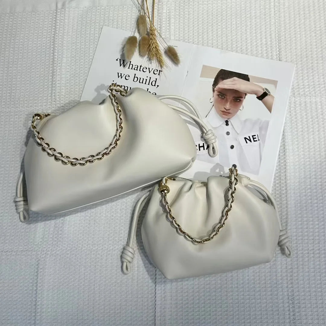 Brand Design Fashion High-grade Texture Leather Cloud Bag Luxury Ladies High Quality Cowhide Shoulder Crossbody Bags For Women Beige