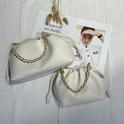 Brand Design Fashion High-grade Texture Leather Cloud Bag Luxury Ladies High Quality Cowhide Shoulder Crossbody Bags For Women Beige