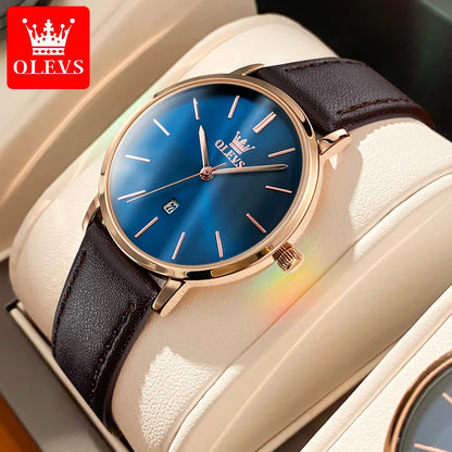 OLEVS Watch For Women Japan Quartz Movement 6.5mm Case Thickness Waterproof Ladies Hand Clock Calendar Fashion Dress Wrist Watch PD Brown Blue CHINA