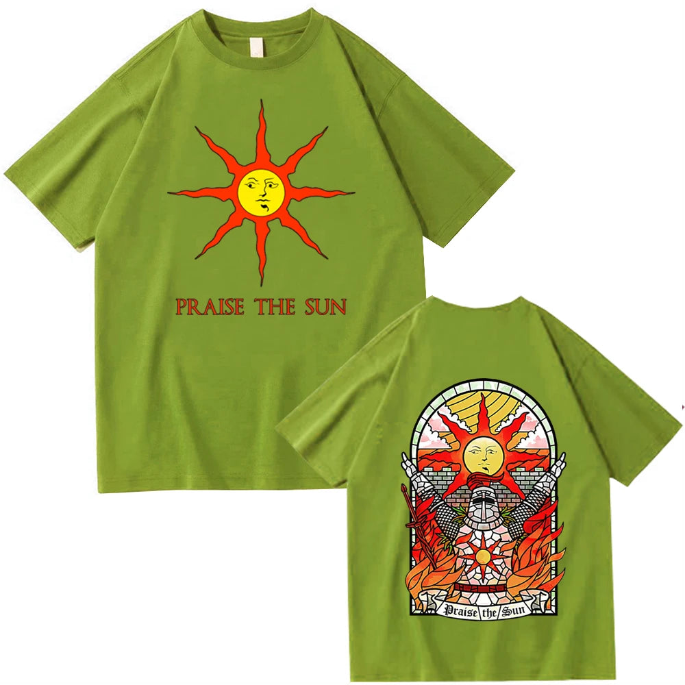 Dark Souls Praise The Sun T-shirt Man Women Harajuku O-neck Summer Casual Shirt green