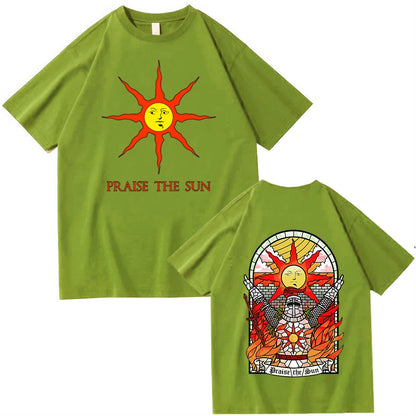 Dark Souls Praise The Sun T-shirt Man Women Harajuku O-neck Summer Casual Shirt green