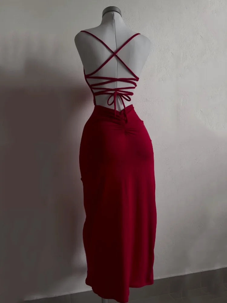 2025 new hot Sale explosive new dress summer high sensibility halter strap Spice Girl bag hip dress