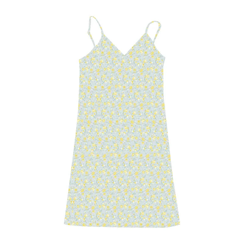 New Sexy Mini Dress Women Summer Vintage Floral Black White Navy Y2K Skinny OL Party Evening V-Neck Camis Dresses Woman Clothes Lan Zi