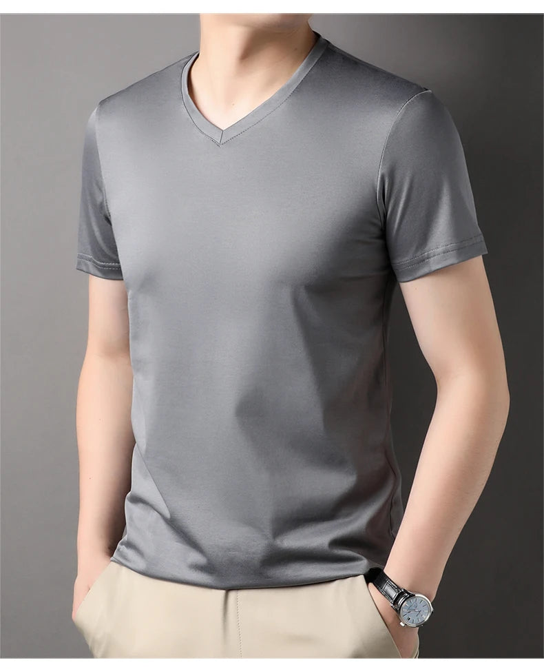 Top Grade 1.7% Mulberry Silk New Brand Tops Round Neck t Shirts For Men 2025 Summer Short Sleeve Casual Fashion Mens Clothing