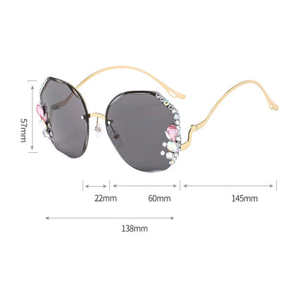 Women's New Diamond-encrusted Sunglasses Rimless Cut Edge Sunglasses Big Face Slimming Sunglasses