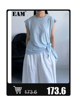 EAM 2024 New Fashion Winter Stand Collar Irregular Long Type Black Cotton-padded Clothes Loose Coat Black Jacket Woman YA771