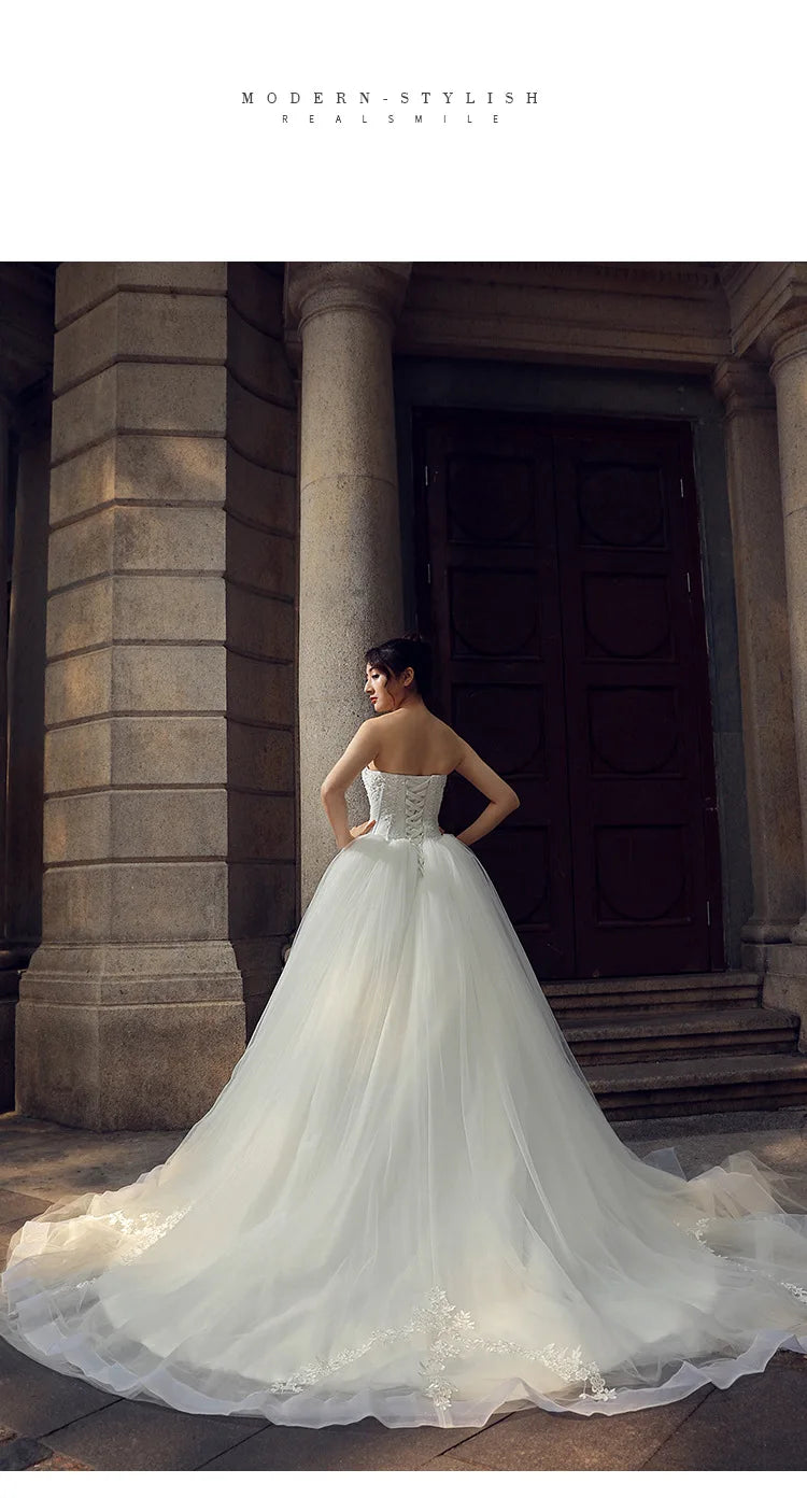 Strapless Wedding Dress 2025autumn New Style Elegant and Graceful Bride Slimming Palace Style Sexy Lace Puffy Dress Formal Dress Badiee Stylez