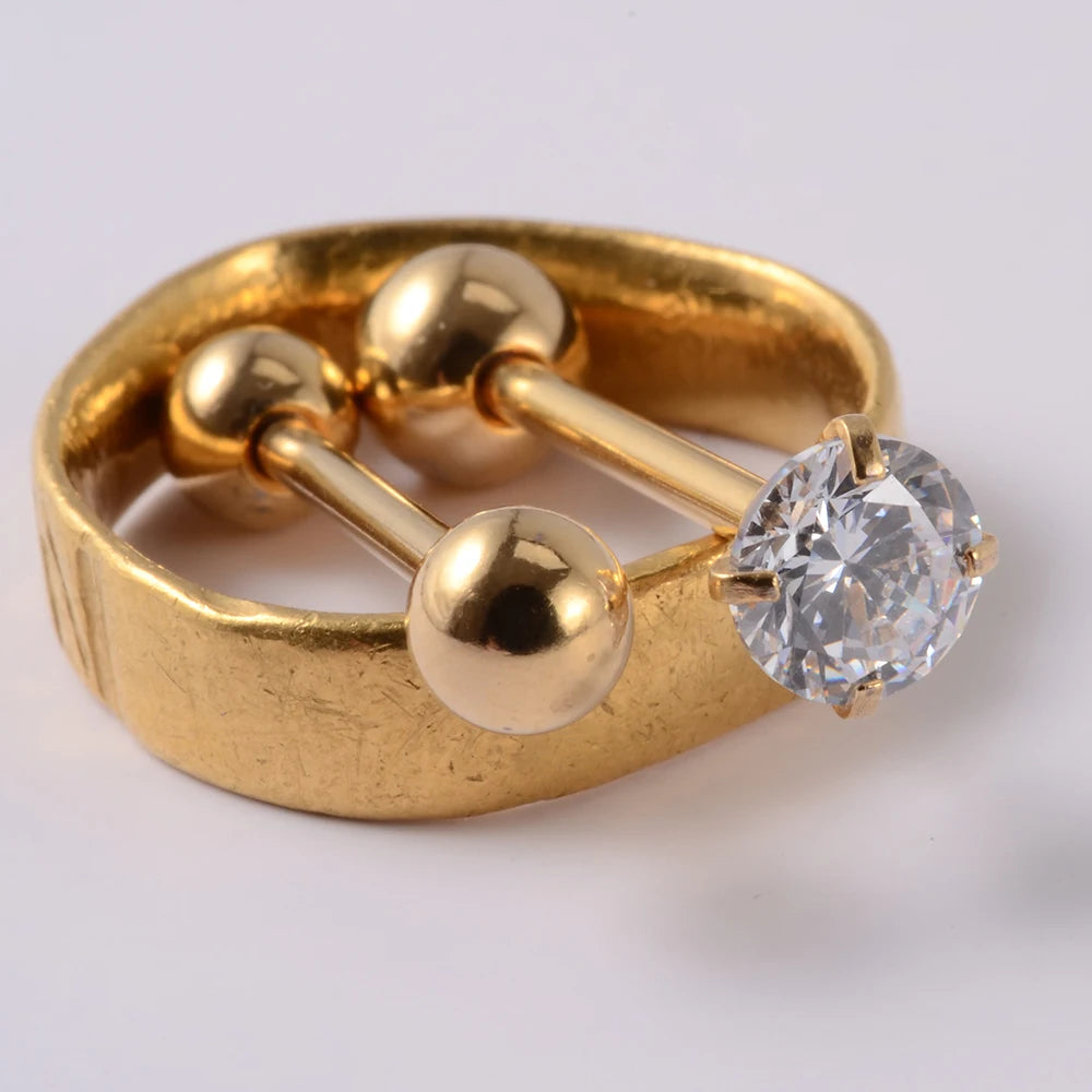 2PCS Anti-Allergy Surgical Steel  Prong Zircon Tongue Barbell Piercings Ball Tongue Barbell Rings Fashion Piercing Jewelry Badiee Stylez