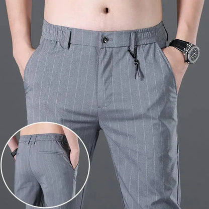 Male Suit Trousers Check Cooling Ice Silk Plaid Straight Up Clothes Offer Slacks Designer Men's Summer Pants Fabric 2024 Classic 01 Gray Suits Pants