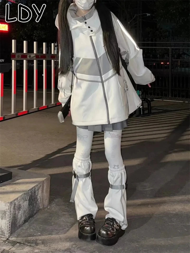 Japanese Oversized Hoodies Streetwear Vintage Contrast Coats Women Loose Y2k Aesthetic Jackets2025 Casual Grunge Zipper Tops Badiee Stylez