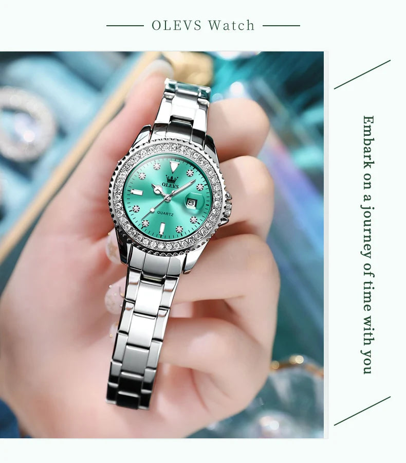 OLEVS Original Diamond Dial Quartz Watch for Women Fashion Elegant Ladies Watches Stainless Steel Waterproof Women's Wristwatch