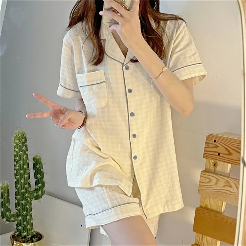 Two-piece Summer Solid Color Suspender Suit Pajamas for Women Sweet with Chest Pad Pajamas Vests Home Clothes 여자 잠옷