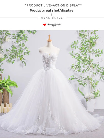 Strapless Wedding Dress 2025autumn New Style Elegant and Graceful Bride Slimming Palace Style Sexy Lace Puffy Dress Formal Dress Badiee Stylez