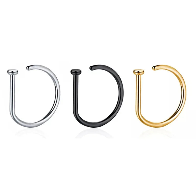 1/3/5Pcs 316L Stainless Steel Fake Piercing Nose Rings for Women Men, D-Shape Septum Nose Ring Clip On Nose Piercing Jewelry Badiee Stylez
