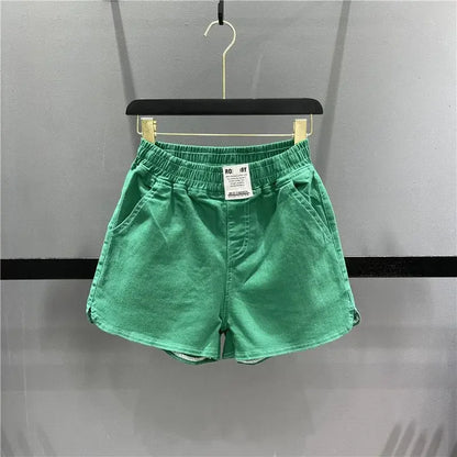 Fashionable Summer 300kg Candy Color Labeled Elastic Waist Casual Shorts Women's Loose Fit A- line Bell Bottoms