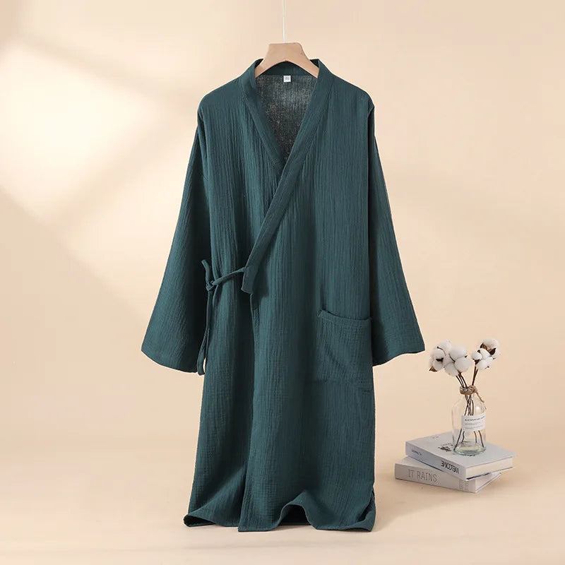 2025 Japanese New Spring/Summer Couple Kimono Robe 100% Cotton Crepe Cloth Men's and Women's Bathrobe Thin Home Sleeping Robe