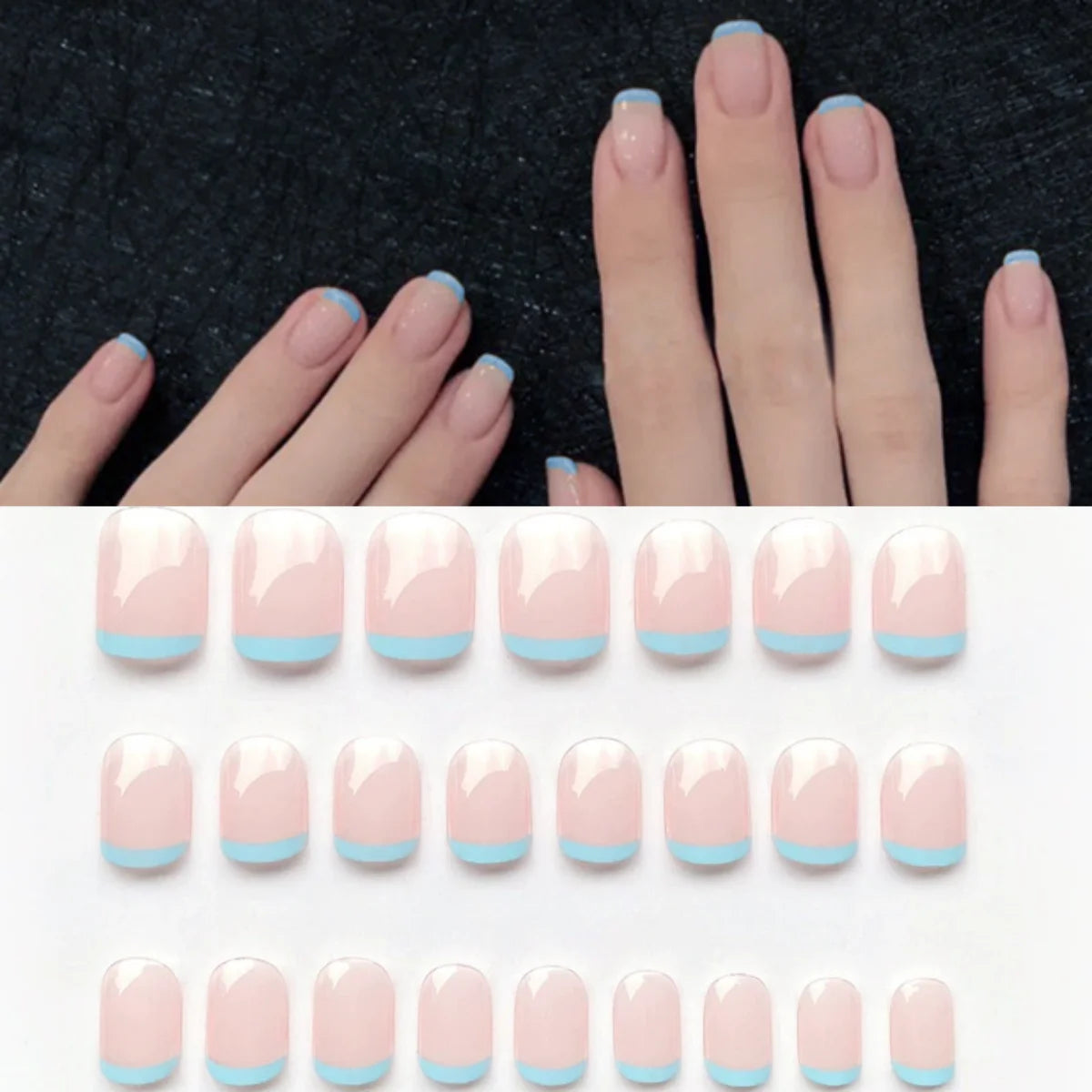 24PCS/SET Cold Black Chess Board Wearing Fake Nails Finished Product Long Full Coverage Acrylic Removable Press on Nails Art Tip PDJ187