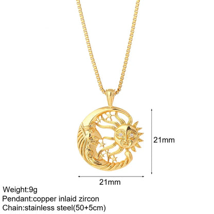 Heart Evil Blue Eye Sun Necklace for Women Cute Dog Bee Elephant Gold Color Pendant Woman's Collars Long Stainless Steel Chains NK008G4AC210025G3