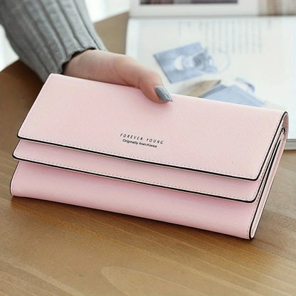 Brand PU Leather Women's Wallet High Quality 3 Fold Long Purse Clutch Coin Purse Phone Pocket Card Holder Large Capacity Pink