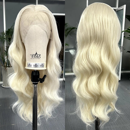 Platinum Blonde Long Wavy Synthetic Wig Free Part Loose Wave Natural Curly 13X4 Lace Front Wigs for Women Daily Party Cosplay Badiee Stylez