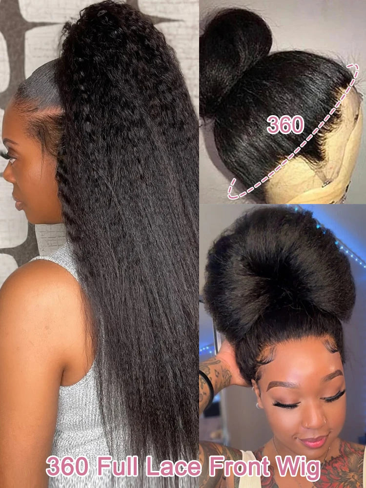 High Density Kinky Straight 360 Lace Front Wigs Human Hair Brazilian 40 Inch Yaki Straight 13x6 HD Lace Frontal Wig Preplucked