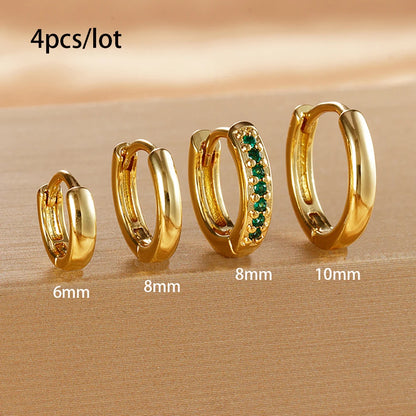 4PCS Set Stainless Steel Huggie Minimal Hoop Earrings 6/8/10mm Crystal Zirconia Helix Tragus Cartilage Earrings Piercing Jewelry Badiee Stylez