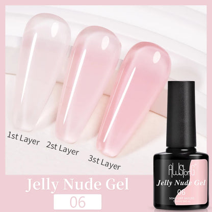 AWStorG15ml 2 IN 1 Crystal Top Coat Transparent Soak Off UV LED Nails Art Manicure Gel Nail Polish Varnishes Primer Function Gel Jelly Nude 06