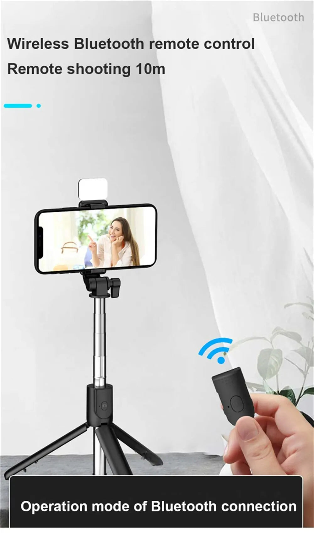 Portable Bluetooth Selfie Stick Tripod Holder with Remote Shutter Fill Light Extendable Wireless Remote Retractable Phone Stand Badiee Stylez