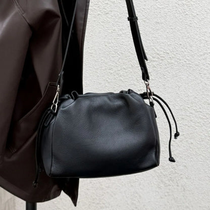 Ladies' New Premium Full-Grain Wrinkled Leather Crossbody Bag - Women's Chic Shoulder Commuter Bag with Organizer Pockets