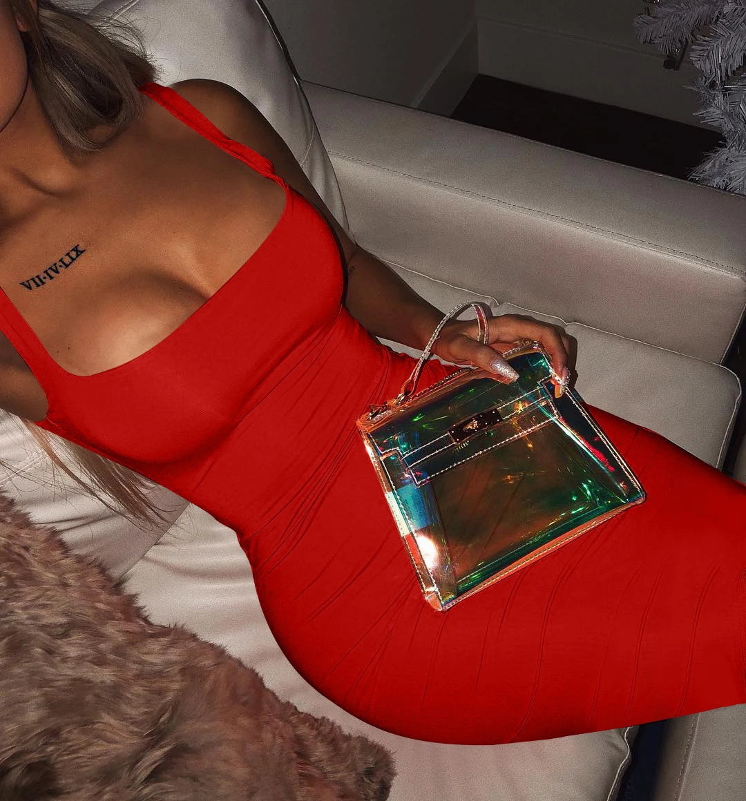 AliExpress Summer Sexy Tank Top Dress European and American Plus Size Women's Sleeveless midi Dress Red