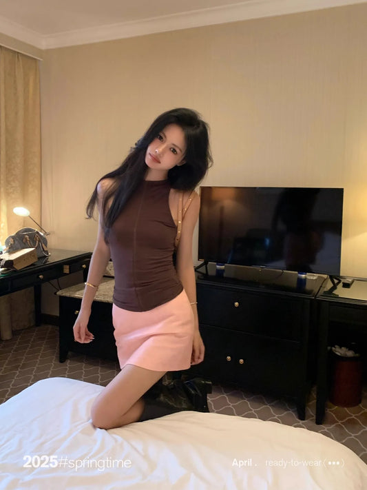 Lautaro Spring Summer Pink Soft Pu Leather Mini Skirt Women with Low Waist Short Luxury Chic A Line Clothes Korean Fashion 2025 Pink