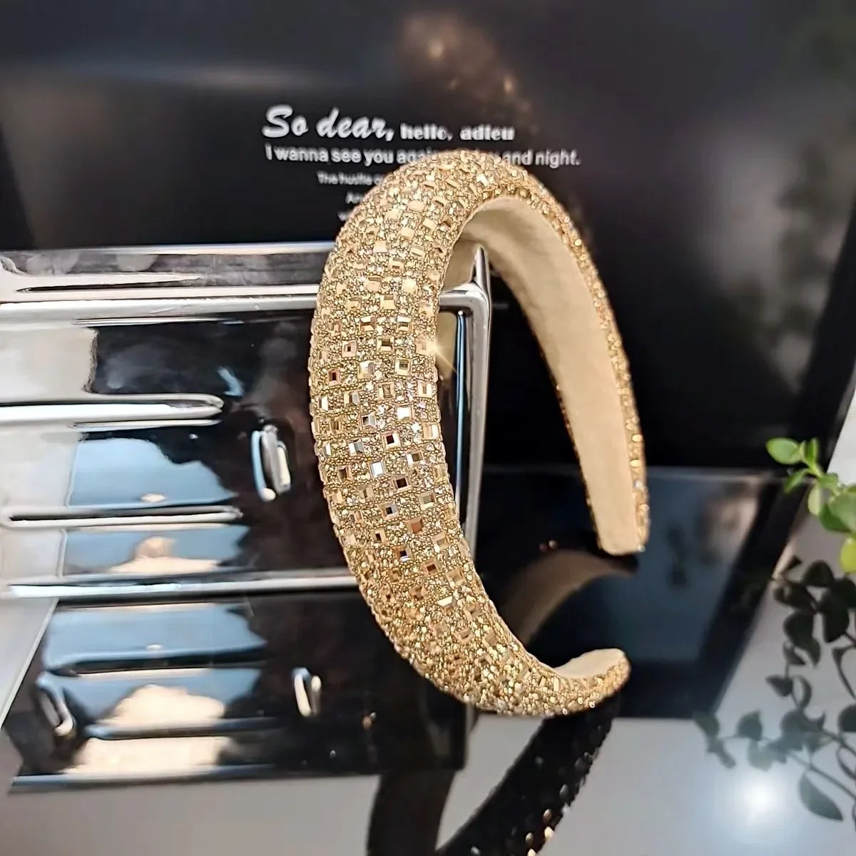 Colorful Baroque Head Hoop Luxury Women Full Crystal Rhinestones Sponge Padded Headband for Lady Girls Diamond Wide Headband Dark Brown