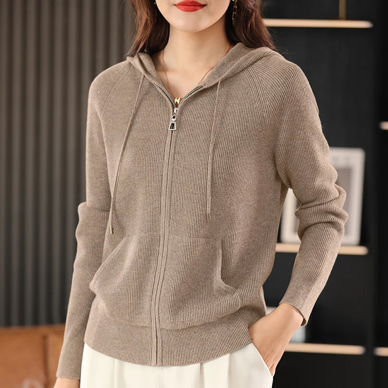 Women Cardigans Autumn Winter Turn-down Collar Zip Front Cardigan Thick Loose Sweater Basic Warm Knit Casual Korean Outerwear camel