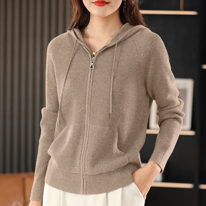 Women Cardigans Autumn Winter Turn-down Collar Zip Front Cardigan Thick Loose Sweater Basic Warm Knit Casual Korean Outerwear camel