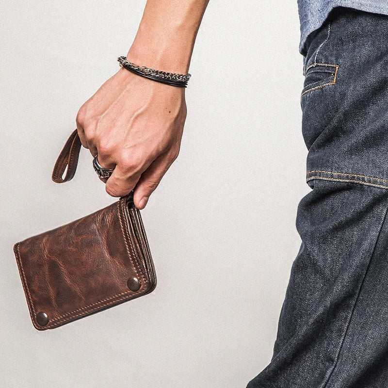 Vintage Genuine leather wallet Men leather long wallet men purse clutch bag male money clips zip around money bag card holder