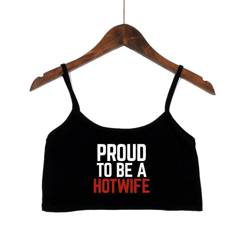 HOT WIFE Letters Print Female Sexy Crop Top Fashion Women's Sexy Elastic Cotton Camis Sleeveless Short Girls Tank Top Bar Women Black 4