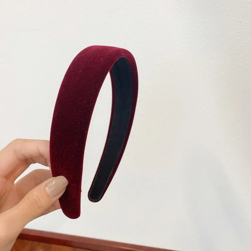 Autumn Winter Soft Velvet Cloth Sponge Padded Hairbands for Women Girls Casual Shopping Face Washing Dress Up Hair Accessories wine