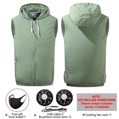 Summer air conditioning clothes men's short sleeve work clothes charging refrigeration anti-heat cooling fan sunscreen clothes 2923-Military green