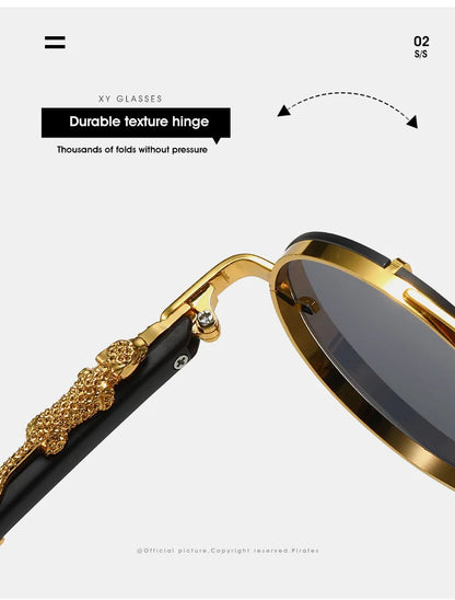 Vintage Round Sunglasses Men Women Luxury Brand Designer Cheetah Metal Casual Eyewear UV400