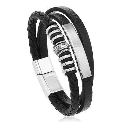 Trendy Leather Bracelets For Men Stainless Steel Bracelet 21CM Multilayer Braided Rope Bracelets for Male Jewelry Gifts 13 21