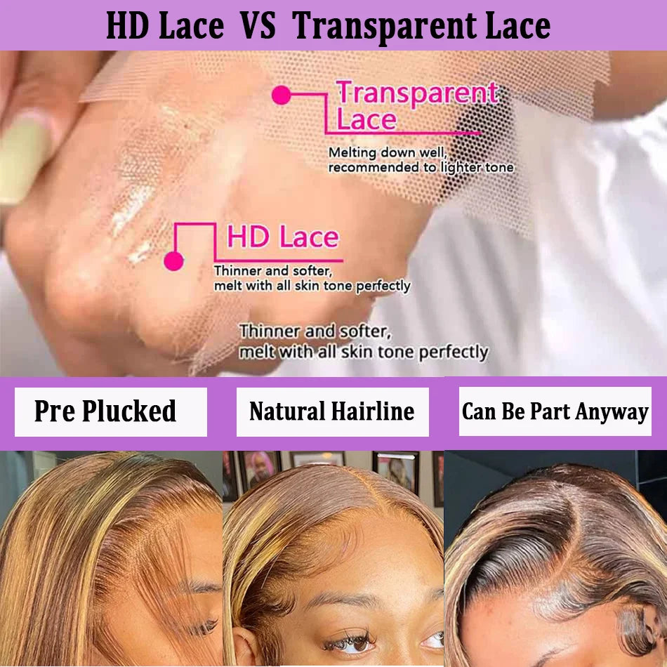 Hd Highlight Straight 13x4 Lace Front Wigs Human Hair Preplucked 360 Full Lace Wig Honey Blonde Colored 13x6 Lace Frontal Wigs