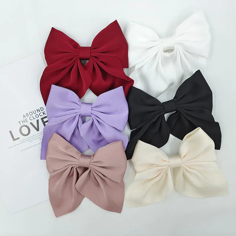 Solid Color Satin Bowknot Hair Clips For Girls Sweet Bow Women Hairpins Butterfly Barrettes Duckbill Clip Kids Hair Accessories