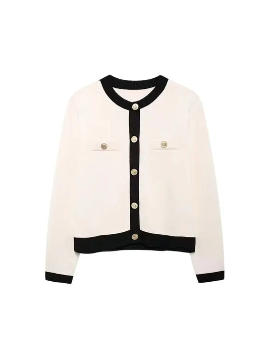 TRZA-Women's Knitted Cardigan Sweater with Golden Buttons, O-Neck, Long Sleeve, Female Outerwear, Chic Tops, Fashion