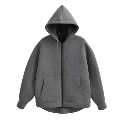 MUJER Zip up Hoodies Women Autumn Hooded Sweatshirt Woman Long Sleeve Oversized Women's Sweatshirts Zip Hoodie Women Jackets Dark Grey
