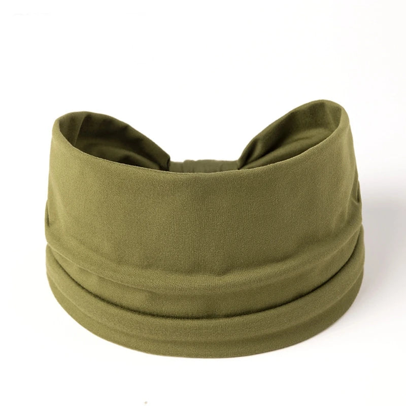 Wide -Side Elastic Band Woman Yoga Hairbands Solid Color sports Hair Band tie Bandanas Fashion Headband Headwear Turbans FF258-12 Army Green