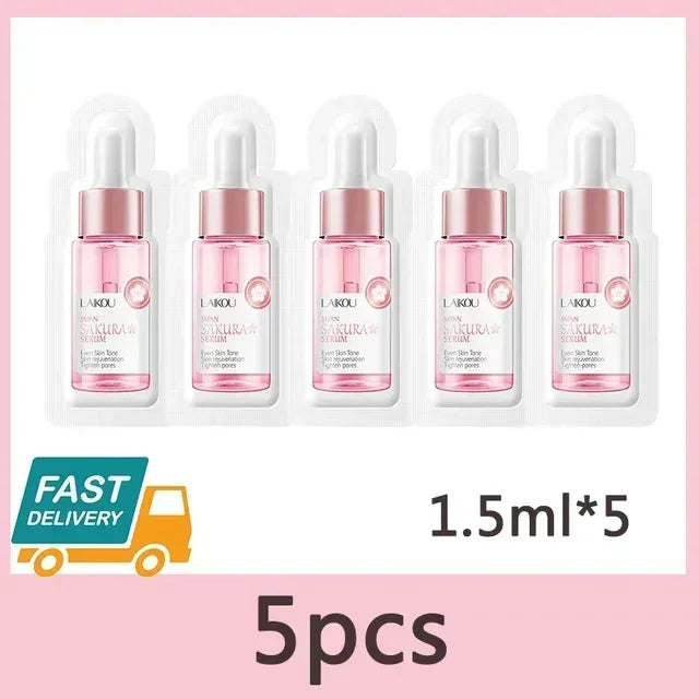 Sakura Whitening Face Serum Anti Aging Fade Fine Lines Tighten Pores Improve Melanin Pigment Dull Moisturizer Brighten Skin Care 5pcs-1.5ml