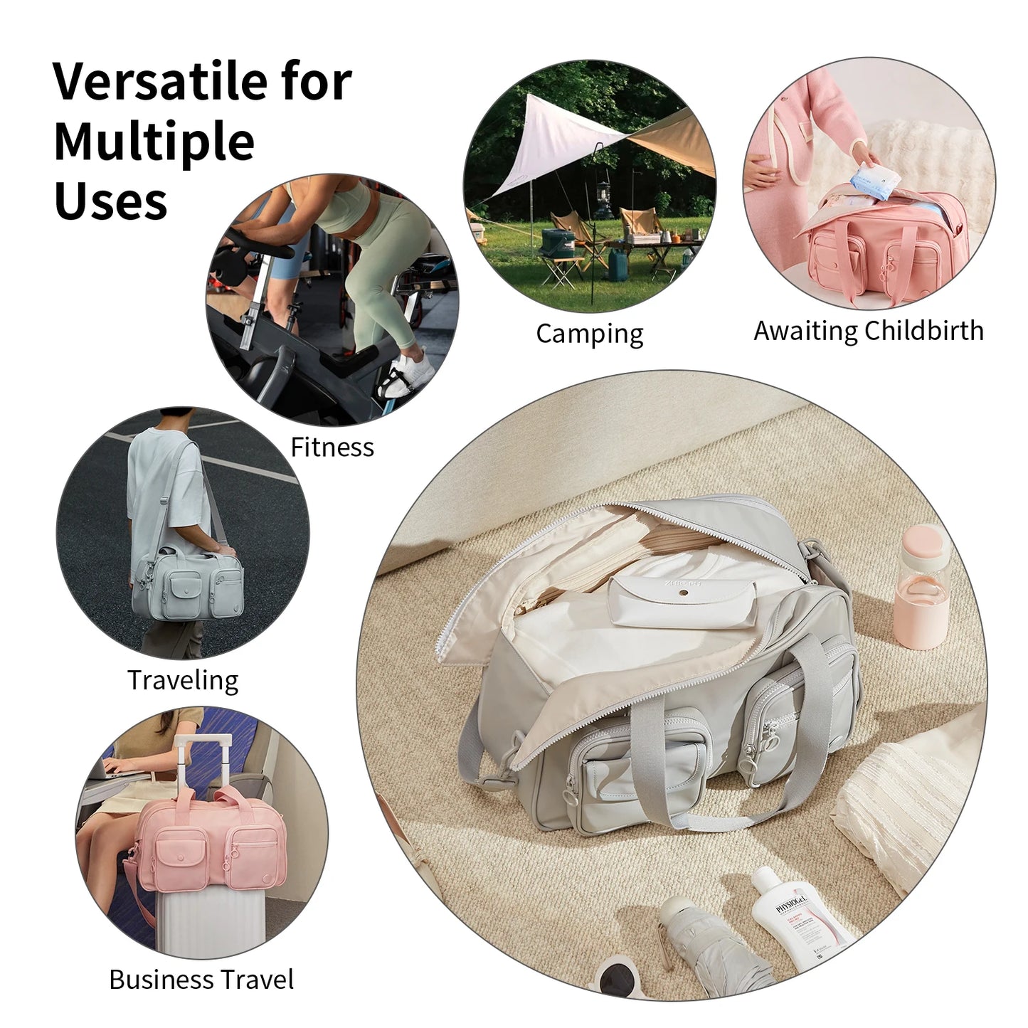 AJI Women Travel Bag Nylon Handheld Travel Bag Carry On Luggage Bag Large Capacity Weekender Gym Sport Holdall Overnight Bag