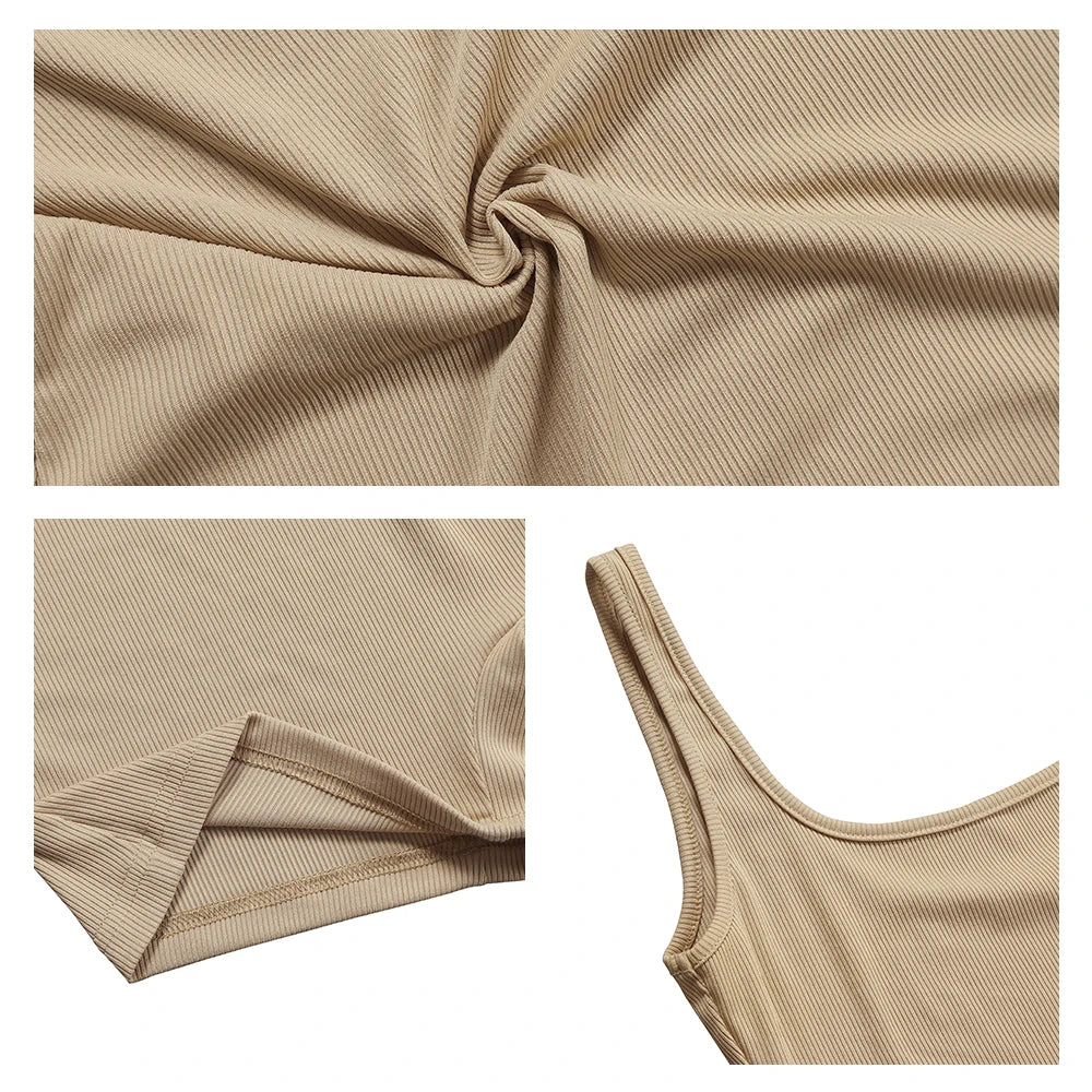 Women's Solid Color Camisole Square Neck Stretchy One-Piece Jumpsuit Sports Tank Top with Tight Pants And Belly Control