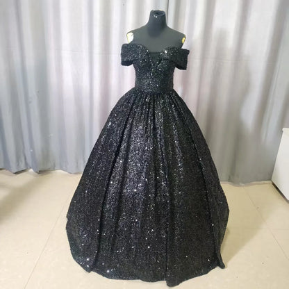 Y&M Novias Custom Plus Size Luxury Sequins Bow Off Shoulder Dark Red Quinceanera Dresses 15 Ball Gown For Party Vestido De Noiva Badiee Stylez
