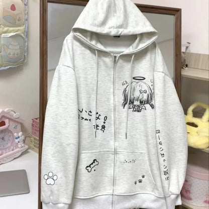 Punk Harajuku American Vintage Cute Print Hoodies Japanese Fashion Loose Y2k Aesthetic Sweatshirts Autumn All Match Clothes New